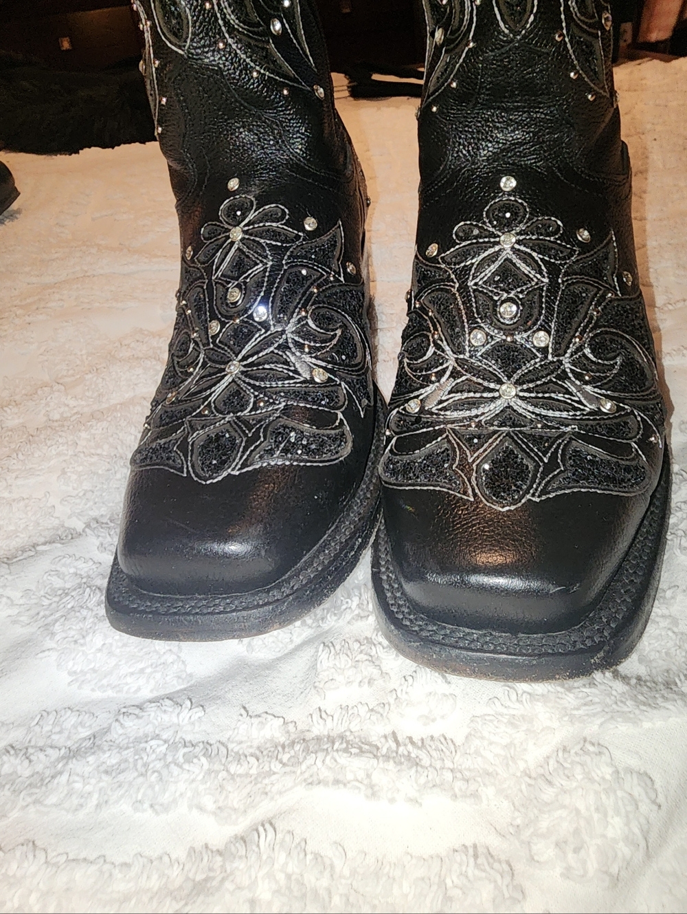 Rock'em Miranda Snip Toe Cowgirl Boots Black Studded Women's Mid Calf, Sz 9 - Picture 2 of 9